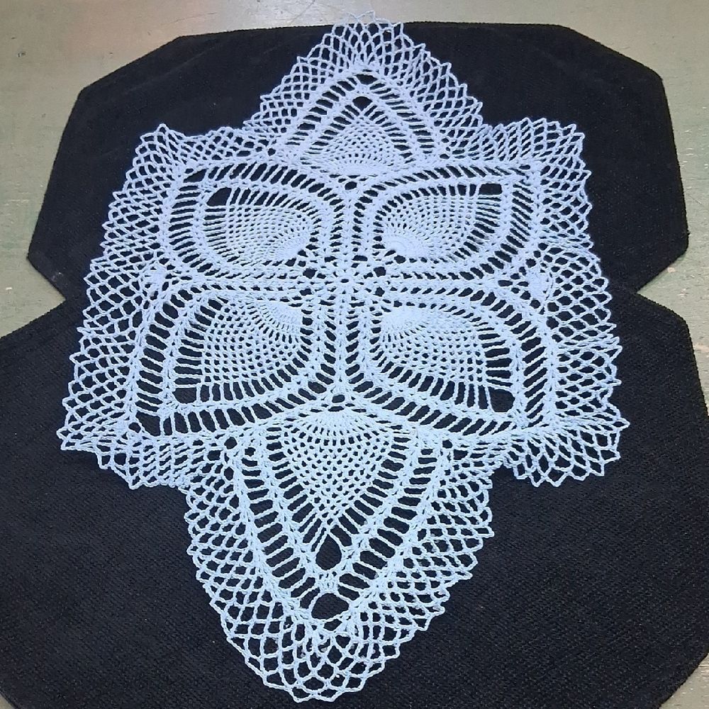 Blue Pineapple Stitched 21.5" X 12" Hand Crocheted Doily